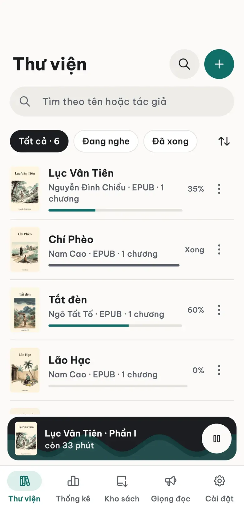 Thư viện LeziBook với bìa sách và trình phát nhỏ ở dưới